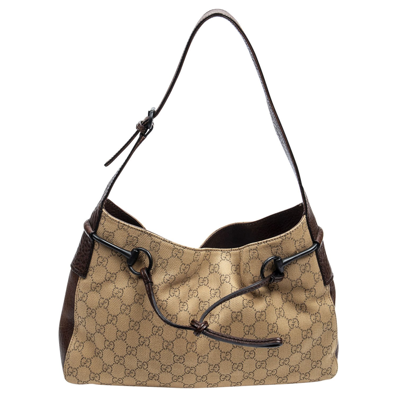 Gucci Tan GG Monogram Horsebit Hobo Shoulder Bag