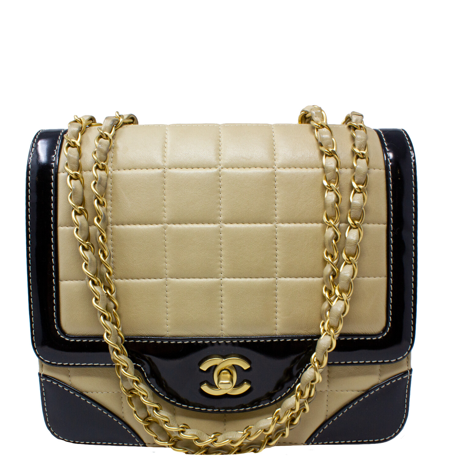 Chanel Chocolate Bar Chain Clutch Quilted Patent at 1stDibs