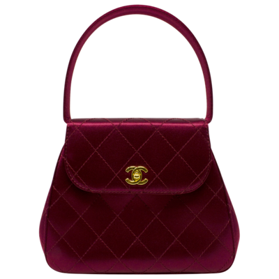 Chanel Red Satin Limited Edition Quilted Top Handle Bag