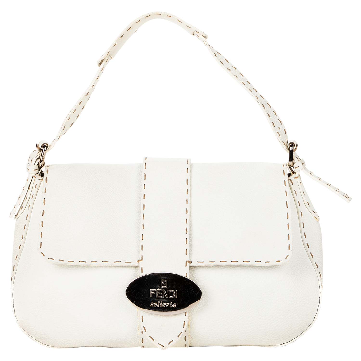 Fendi White Selleria Logo Shoulder Bag