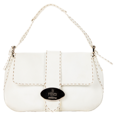 Fendi White Selleria Logo Shoulder Bag