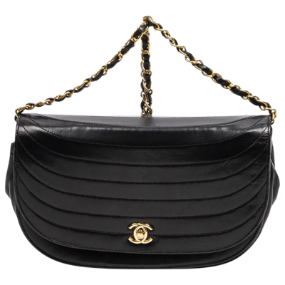Chanel 1986 Black Half Moon Quilted Lambskin Flap Bag