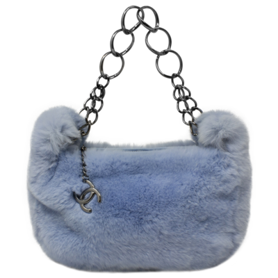 Chanel 2000s Ice Blue Furry Shoulder Bag