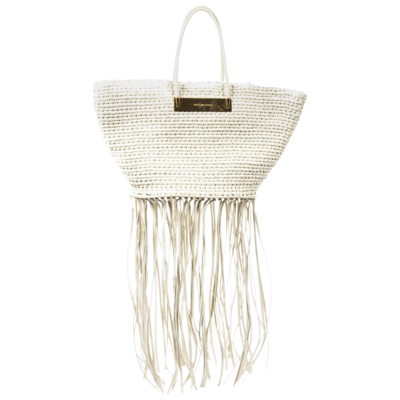 Balenciaga 2016 Runway Ivory Woven Leather Fringe Tote