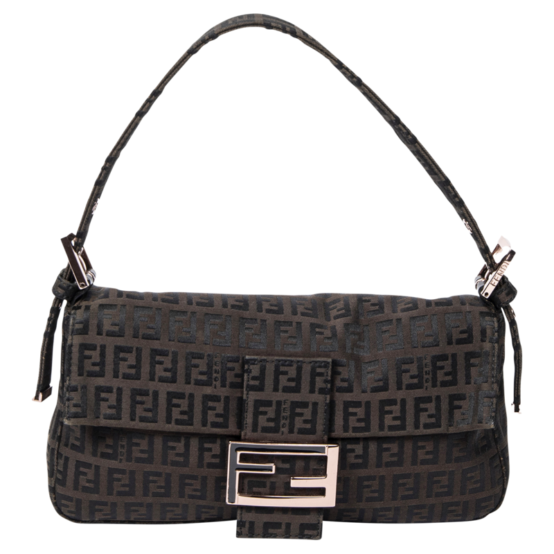 Fendi Chocolate Brown Rose Gold Zucchino Baguette