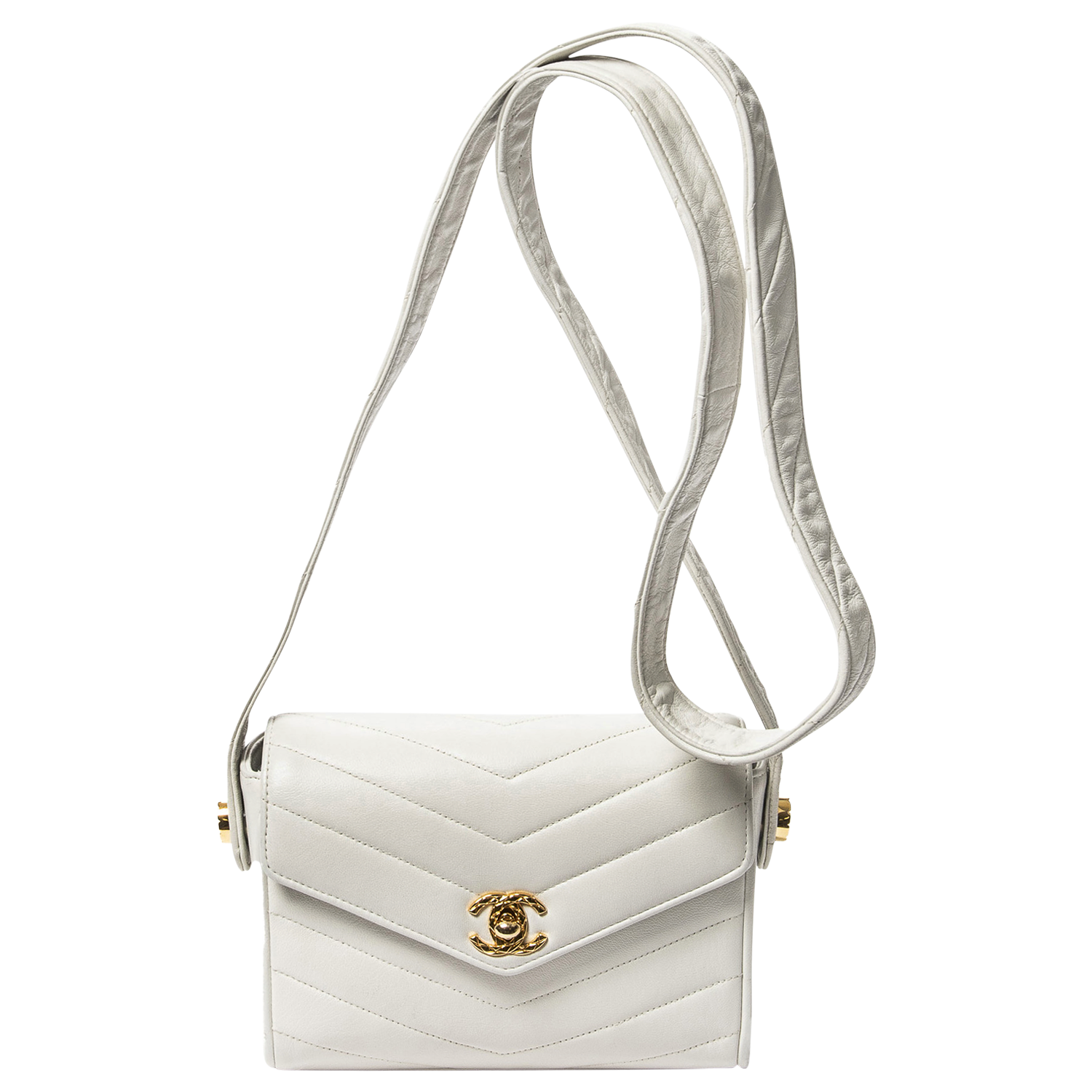 Chanel Rare 1991 Ivory Chevron Quilted Crossbody Bag