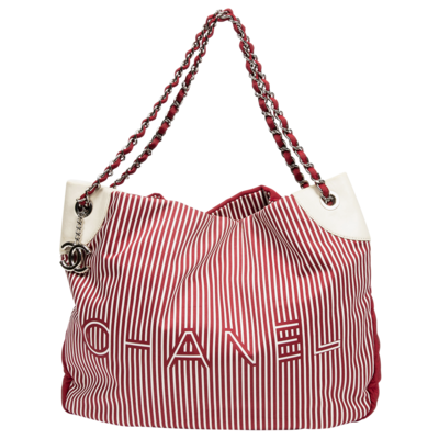 Chanel 2009 Red Beach Club Logo Chain Tote