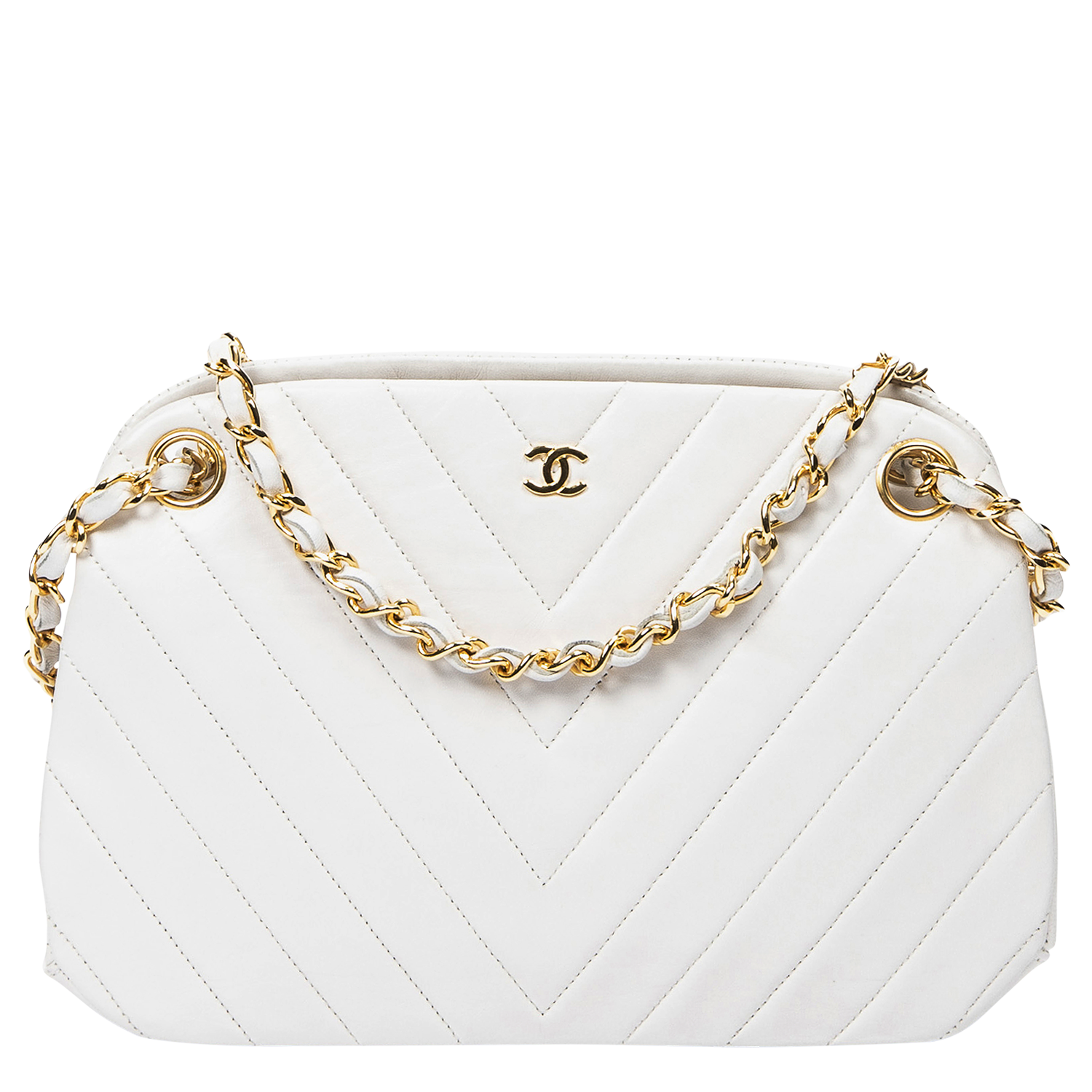 Chanel 1989 Vintage White Chevron Kisslock Bag - shop 