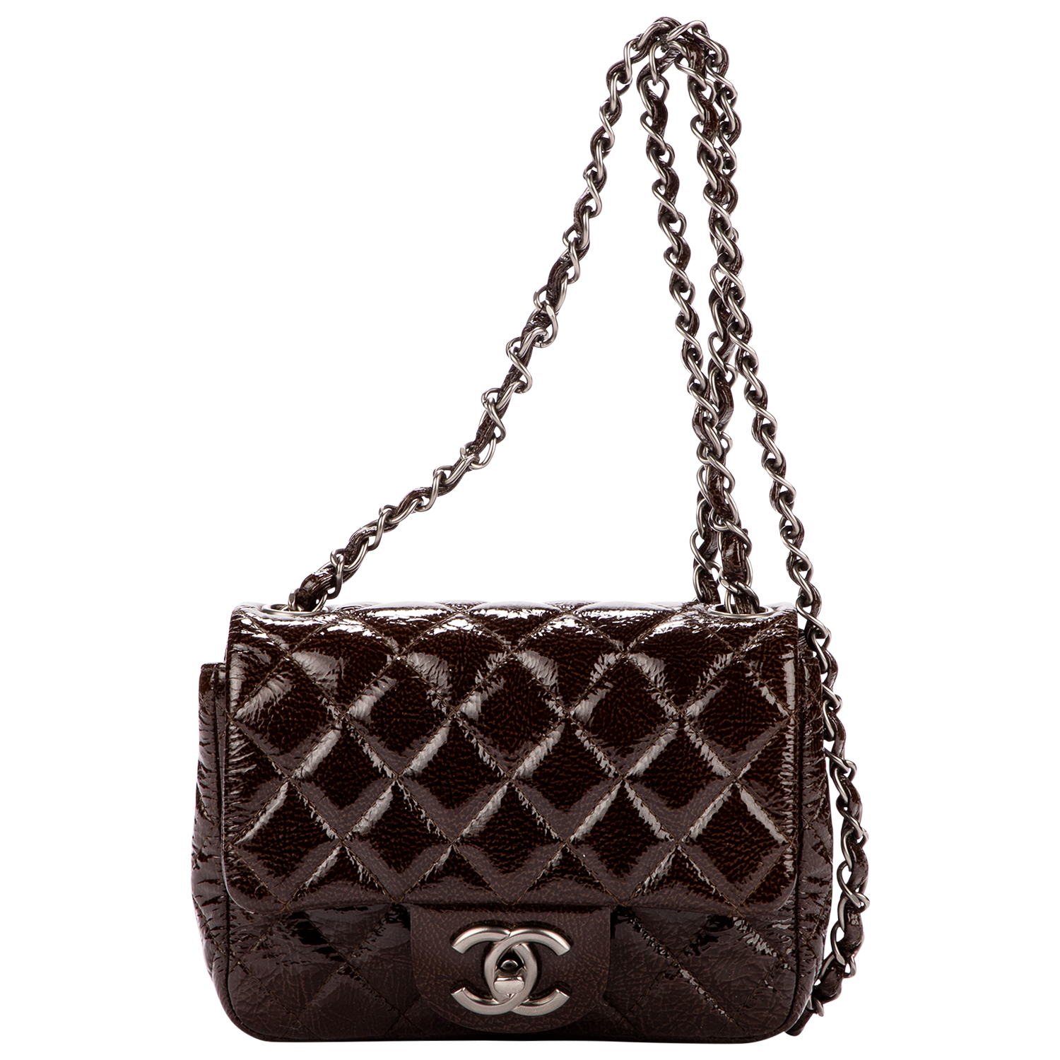 Chanel 2008 Brown Patent Square Flap Bag