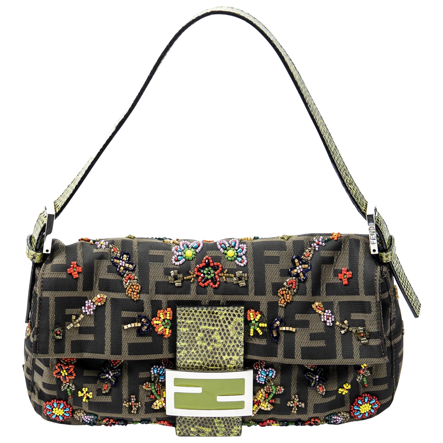 Fendi Limited Edition Hand Beaded Python Zucca Baguette