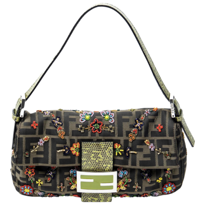 Fendi Limited Edition Hand Beaded Python Zucca Baguette