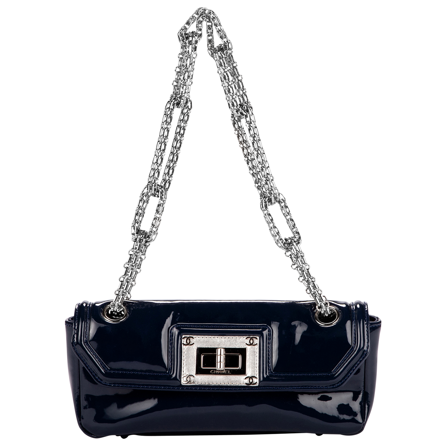 Chanel 2008 Navy Patent Mademoiselle Bag