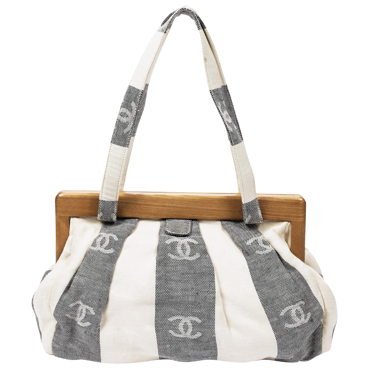 Chanel 2003 Ivory/Black CC Nautical Wooden Frame Bag