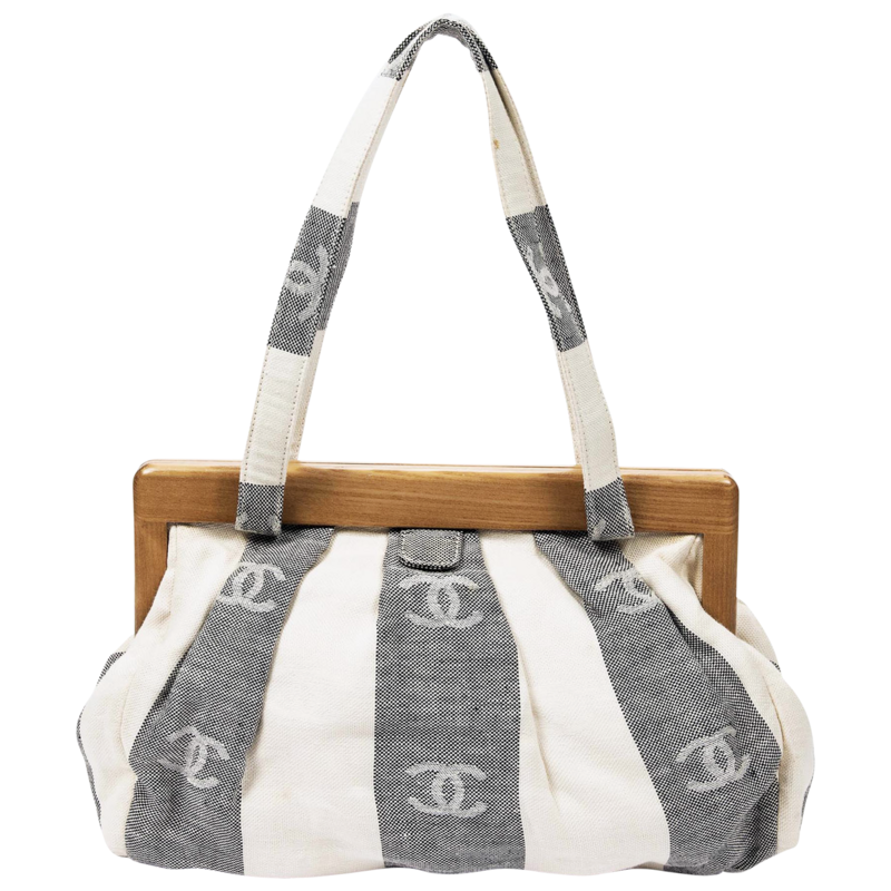 Chanel 2003 Ivory/Black CC Nautical Wooden Frame Bag