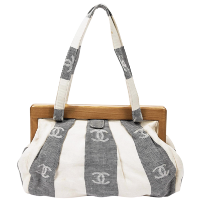 Chanel 2003 Ivory/Black CC Nautical Wooden Frame Bag