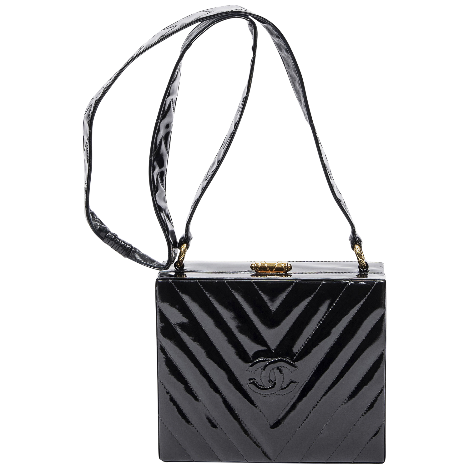 Chanel Black Patent Chevron Box Bag