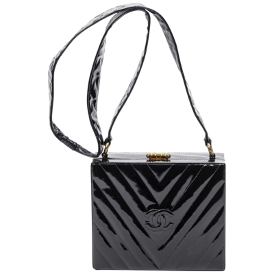 Chanel Black Patent Chevron Box Bag