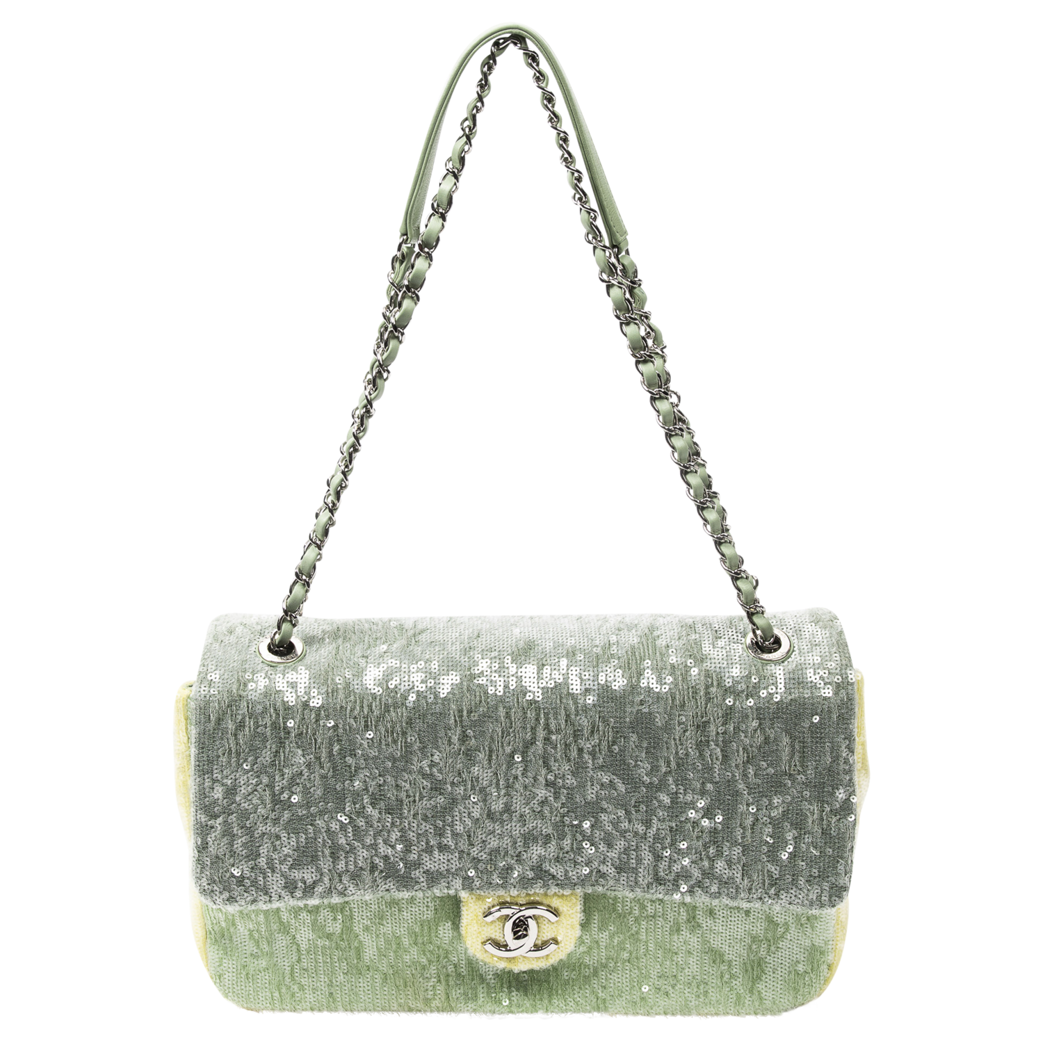 Chanel 2018 Green Sequin Jumbo Flap Bag