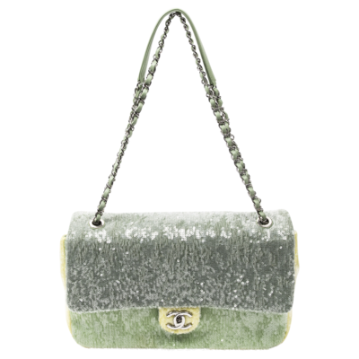 Chanel 2018 Green Sequin Jumbo Flap Bag