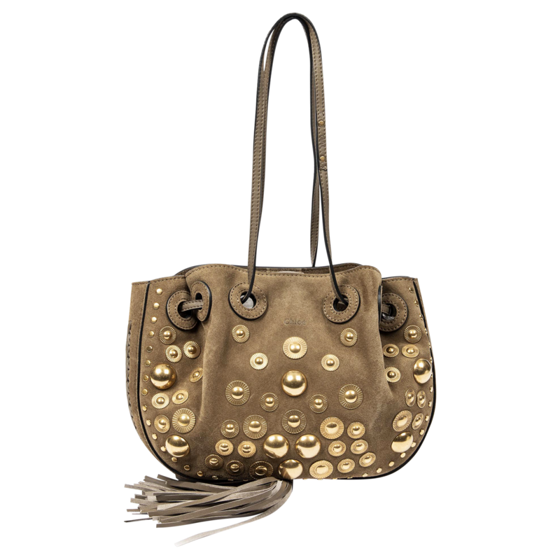 Chloé Light Brown Small Studded Bucket Shoulder Bag