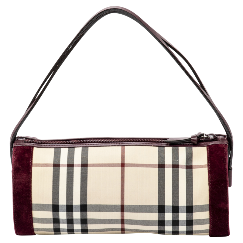 Burberry Beige/Burgundy Burberry Small Check Plaid Bauletto Bag