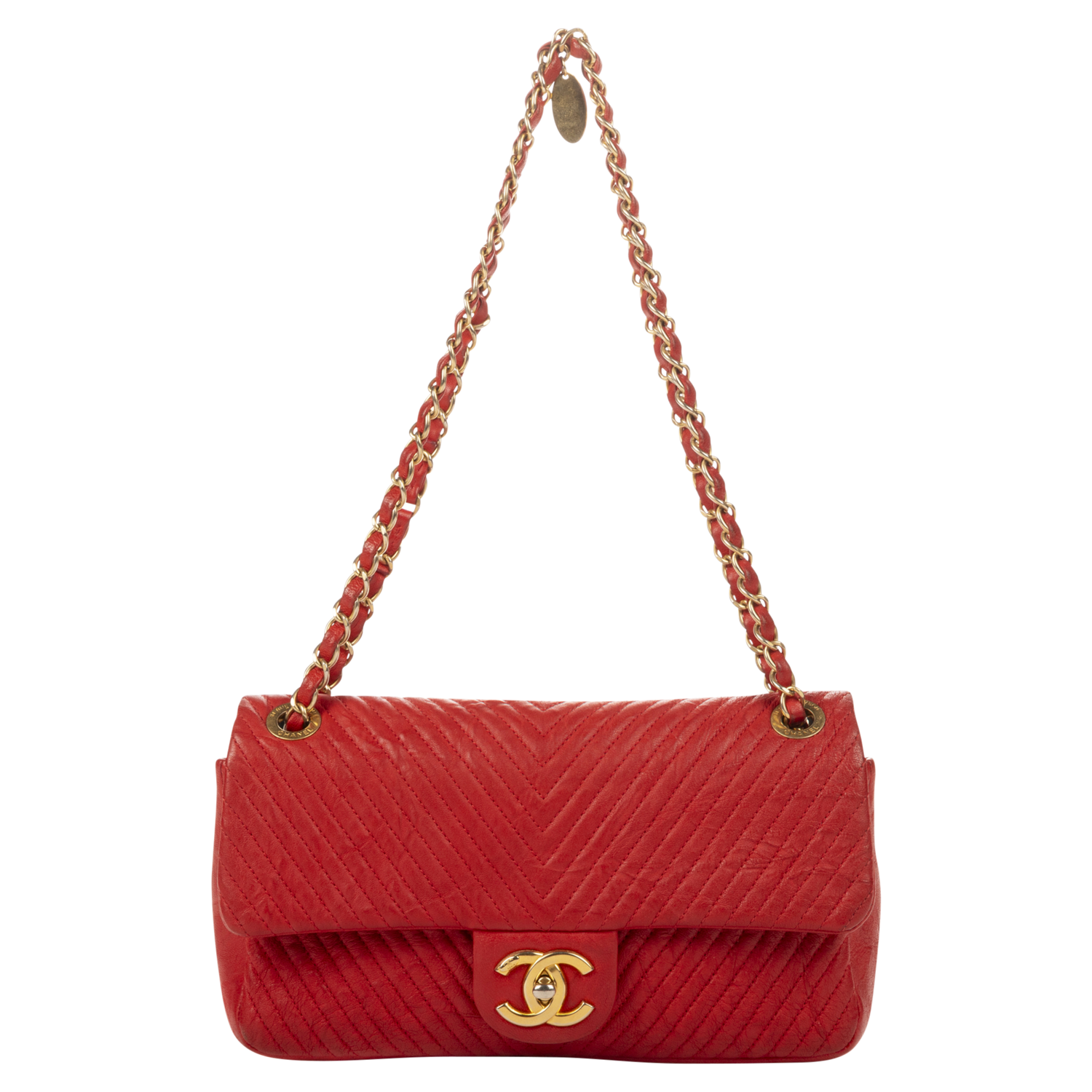Chanel Red by Karl Lagerfeld 2015 Chevron Quilted Flap Bag