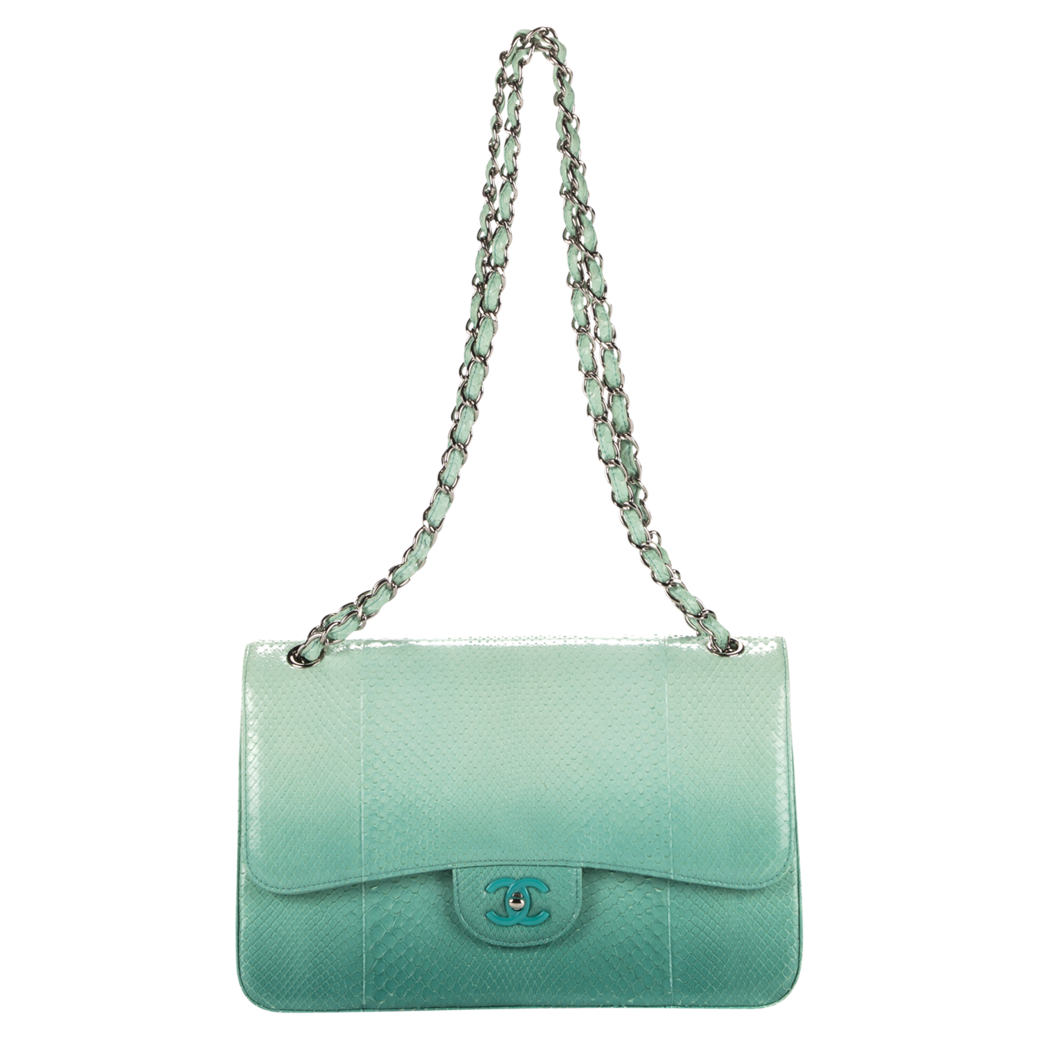 Chanel Teal 2015 Jumbo Ombre Double Flap Bag
