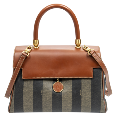 Fendi Brown Vintage Pequin Top Handle Bag