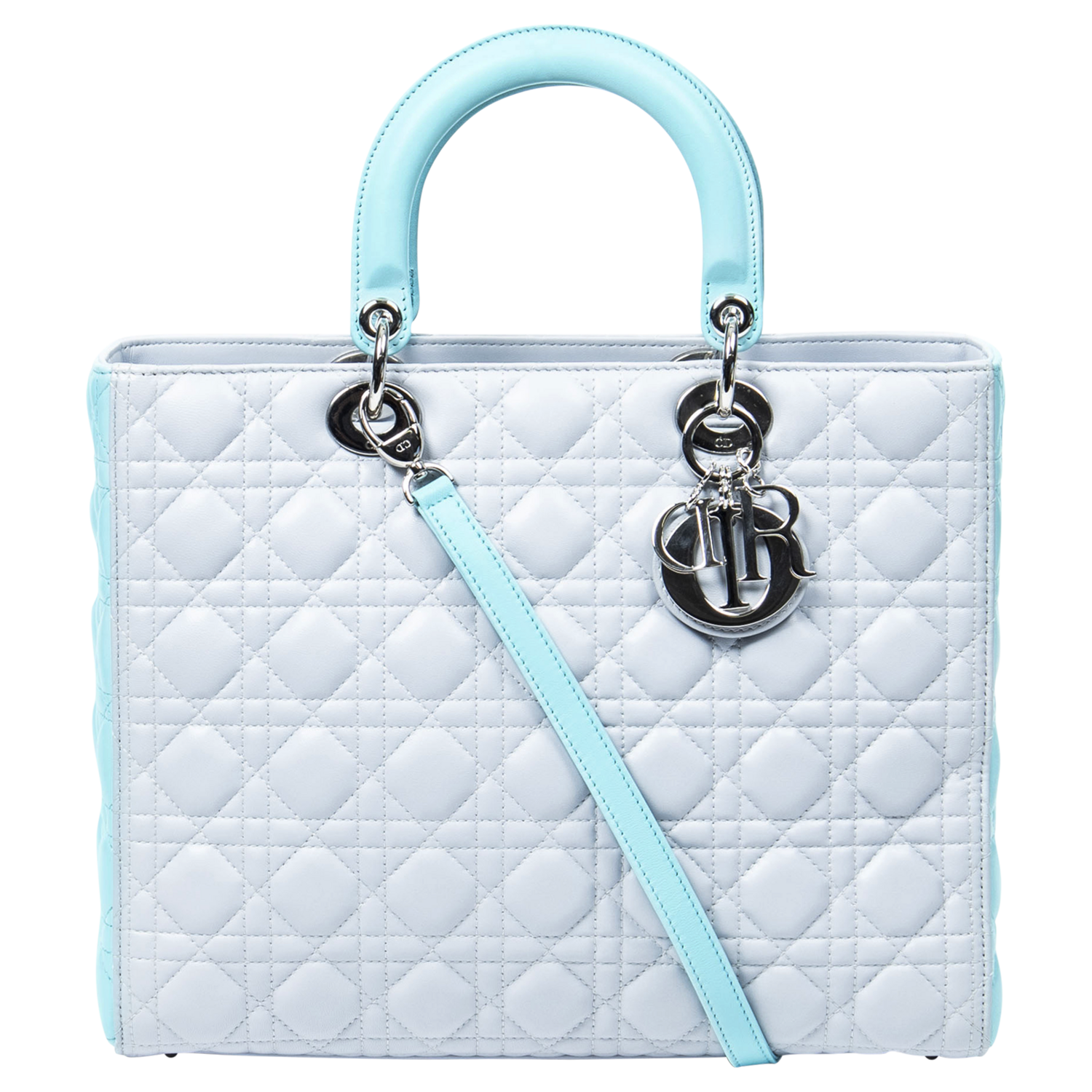 Dior Light Gray/Light Turquoise Large Bicolor Lady Dior