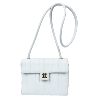 Chanel 1991 White Striated CC Turnlock Flap Bag