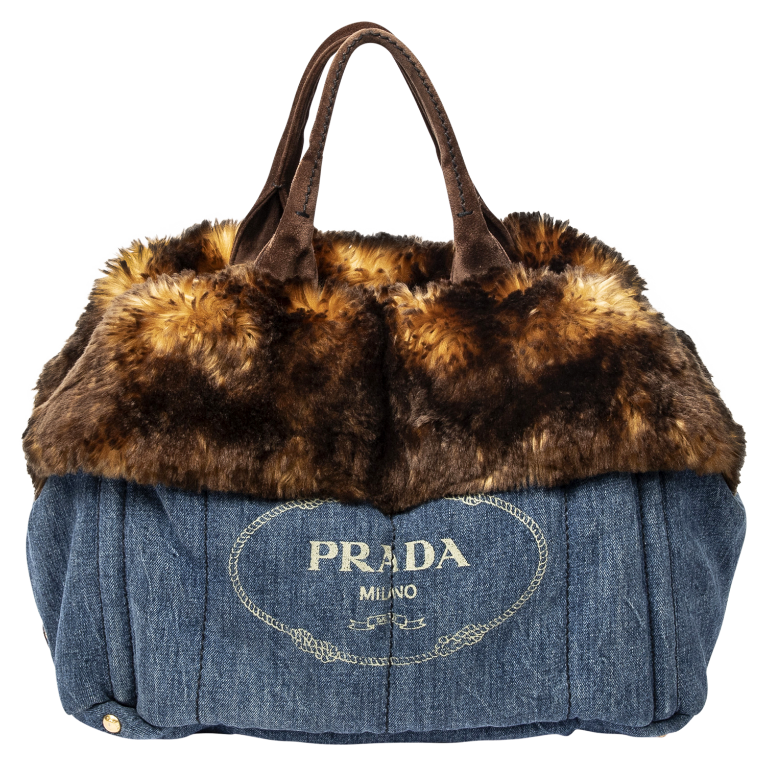 Prada Limited Edition Large Denim Fur Canapa Tote