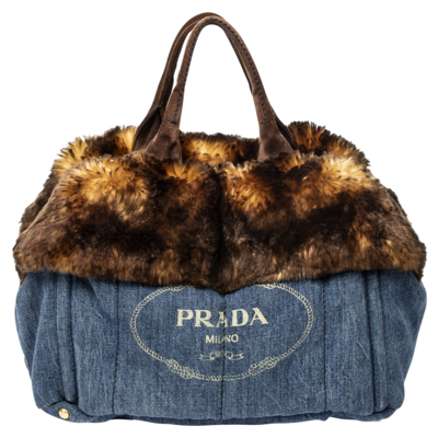 Prada Limited Edition Large Denim Fur Canapa Tote