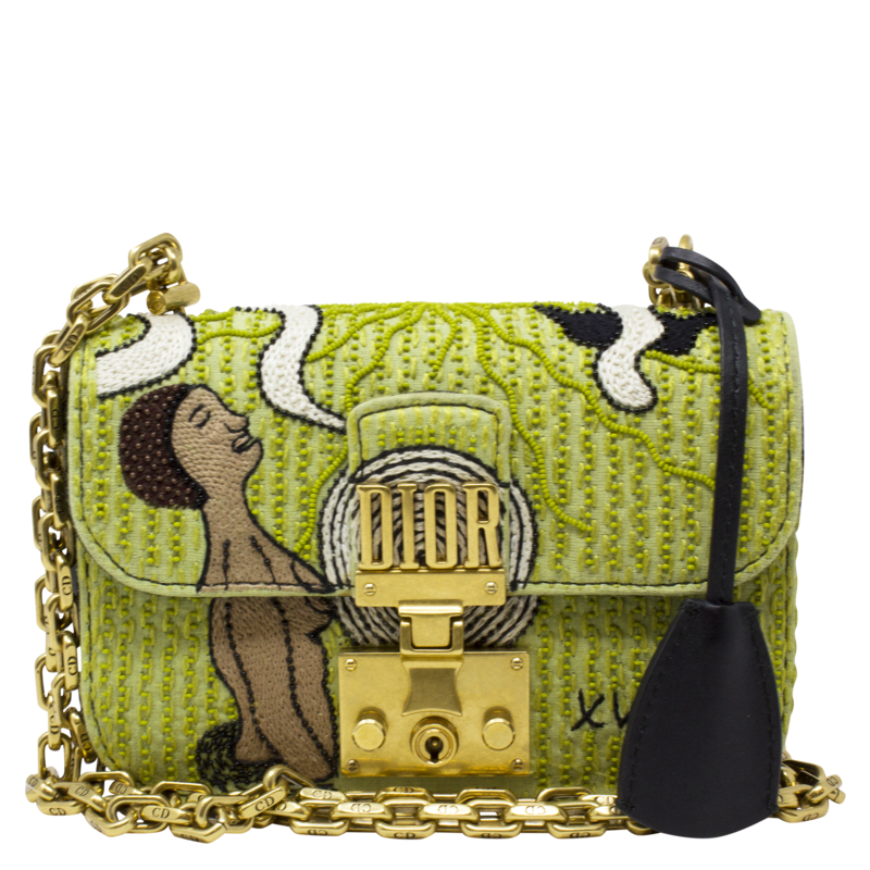 Christian Dior Green Beaded Dioraddict Flap Bag