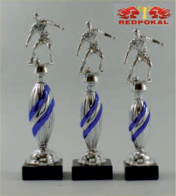 3er Serie Ständer silber-blau Fußballfigur, 32 - 36 cm E562/1-3