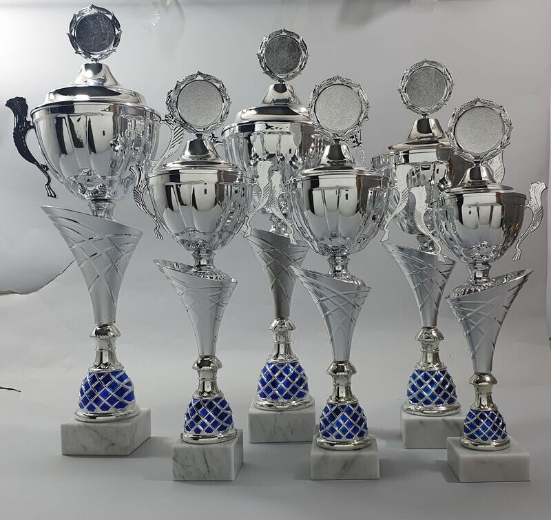 S79/1-6 Pokal silber/blau  Keramik
