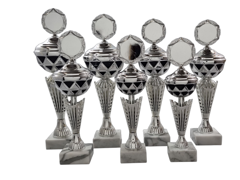 Metal Pokalserie silber -schwarz mit Marmor Sockel 786 /1-7