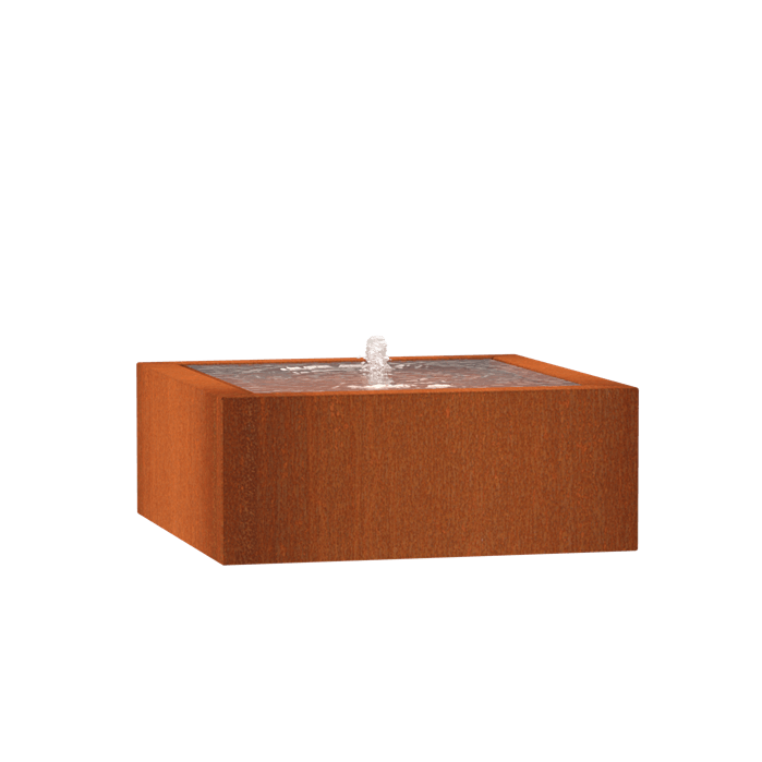 Table d'eau fontaine bassin acier corten avec pompe et éclairage 1200 x 1200 x 400 mm
