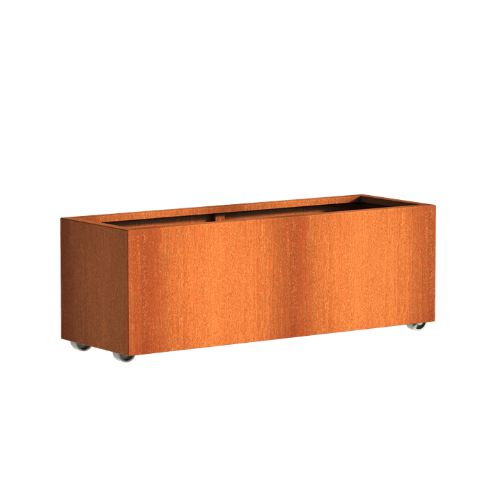 Bac rectangle corten à roulettes 1000 x 500 x 500 mm