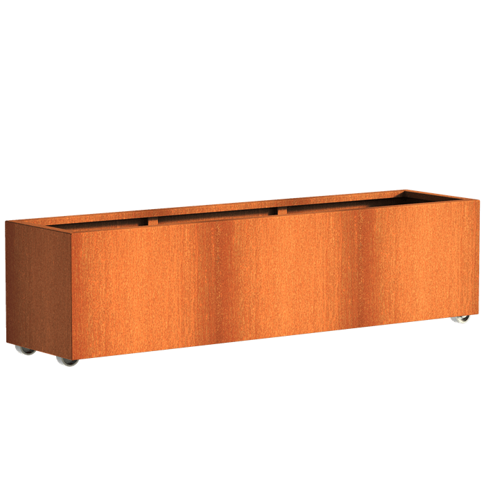 Bac rectangle corten à roulettes 2000 x 500 x 500 mm
