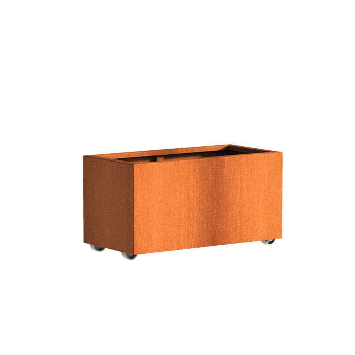 Bac rectangle corten à roulettes 1200 x 500 x 600 mm