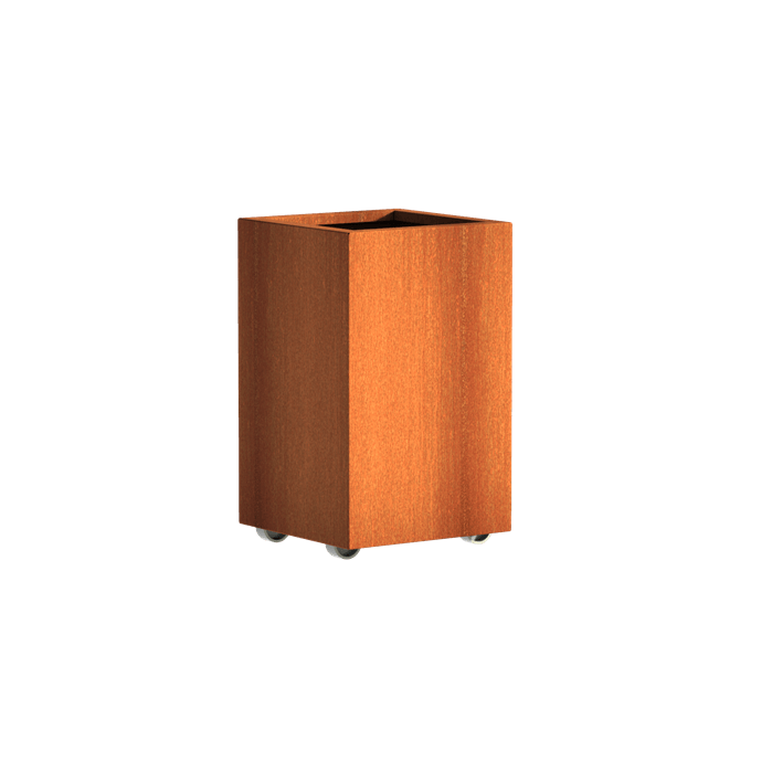 Bac rectangle corten à roulettes 500 x 500 x 800 mm