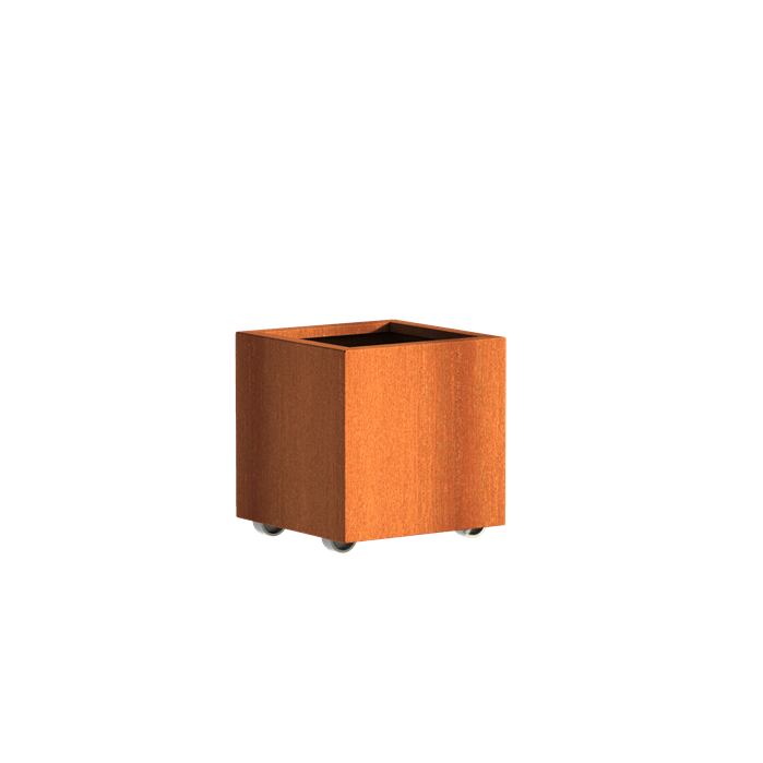 Bac ( pot ou jardinière ) carré acier corten à roulettes mobile 700 x 700 x 700 mm