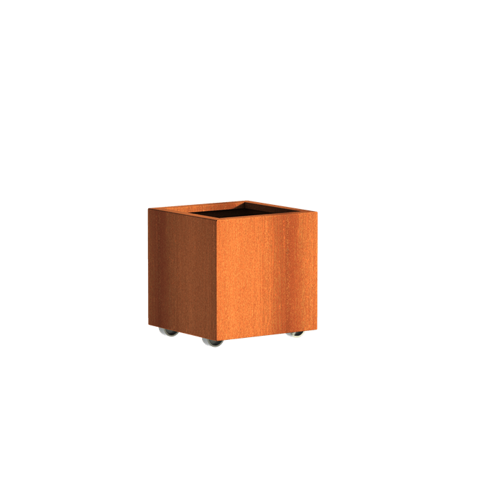 Bac ( pot ou jardinière ) carré acier corten à roulettes mobile 1000 x 1000 x 800 mm
