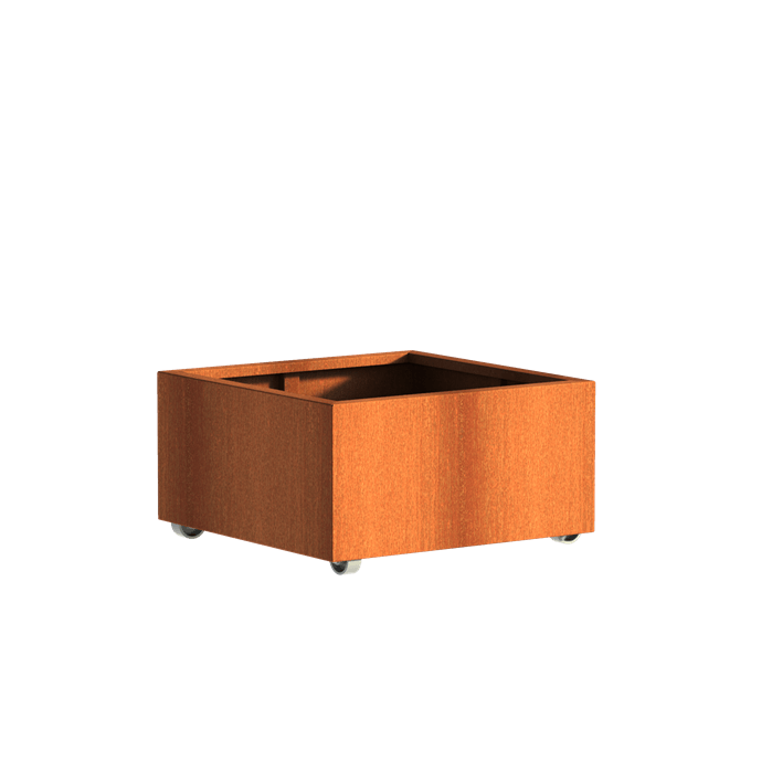 Bac ( pot ou jardinière ) carré acier corten à roulettes mobile 1000 x 1000 x 400 mm
