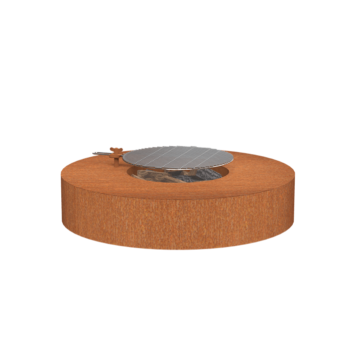 Table de feu acier corten ronde avec grille  1250 x 280 mm