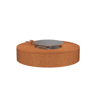 Table de feu acier corten ronde avec grille 1250 x 280 mm