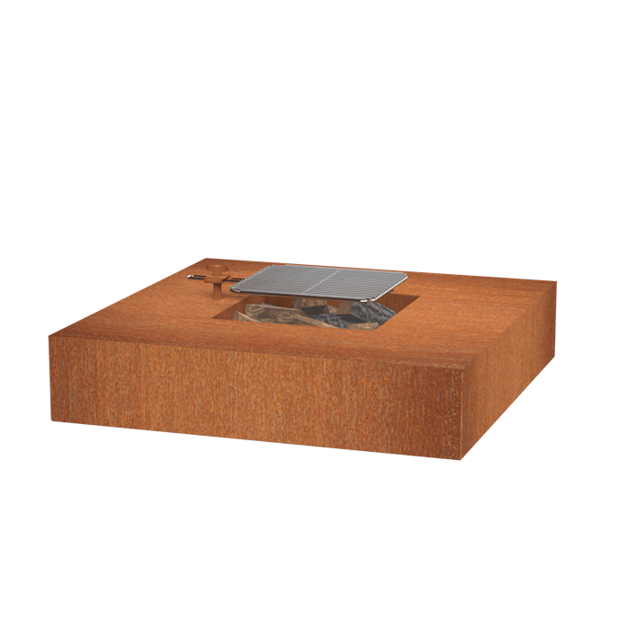 Table de feu acier corten carré avec grille 1200 x 1200 x 280 mm
