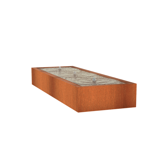 Table d'eau fontaine bassin acier corten avec pompe et éclairage  3000 x 1000 x 400 mm