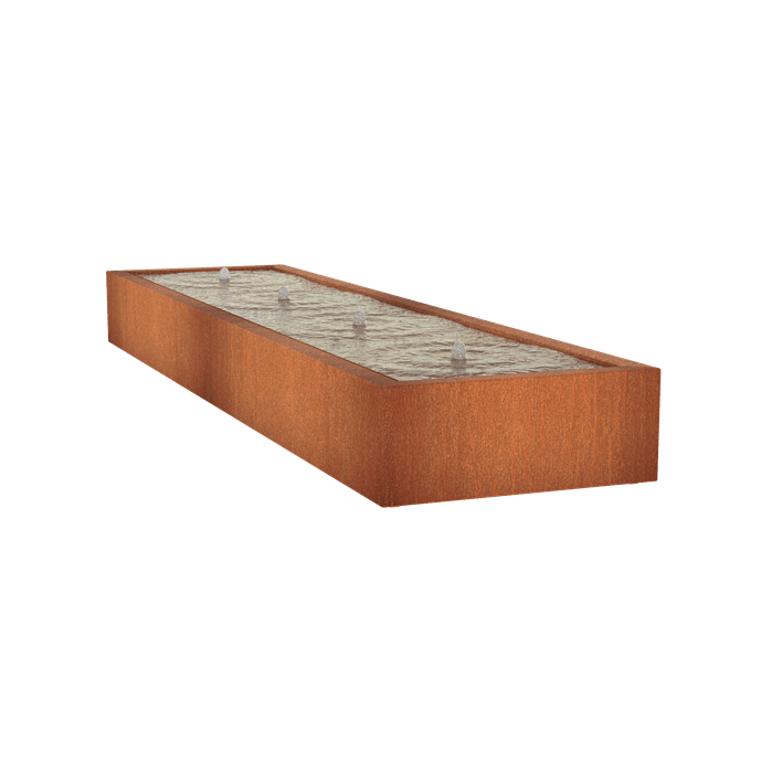 Table d'eau fontaine bassin acier  corten avec pompe et éclairage  4000 x 1000 x 400 mm
