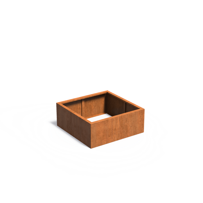 Bac ( pot ou jardinière ) carré acier corten  sans fond 800 x 800 x 400 mm